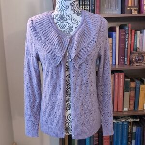 Lilac Granny Knit Cardigan With Shawl Collar S